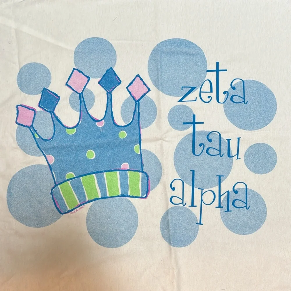 Zeta Tau Alpha sorority white blue crown print queen size pillowcase